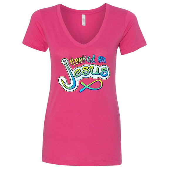 Inktastic Hooked on Jesus Christian Women's V-Neck T-Shirt