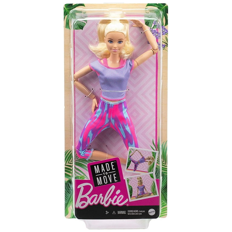 Barbie Made to Move Posable Doll in Blue Color-Blocked Top and Yoga  Leggings, Flexible ( Exclusive)