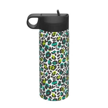 

Adobk Green Leopard Print Water Bottle 18oz Sports Insulated Kettle for Cycling Gym Basketball Outdoor Suitable as a Present