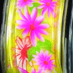 The Ribbon People Sheer Yellow and Pink Floral Edge Wired Craft Ribbon 1.5" x 27 Yards