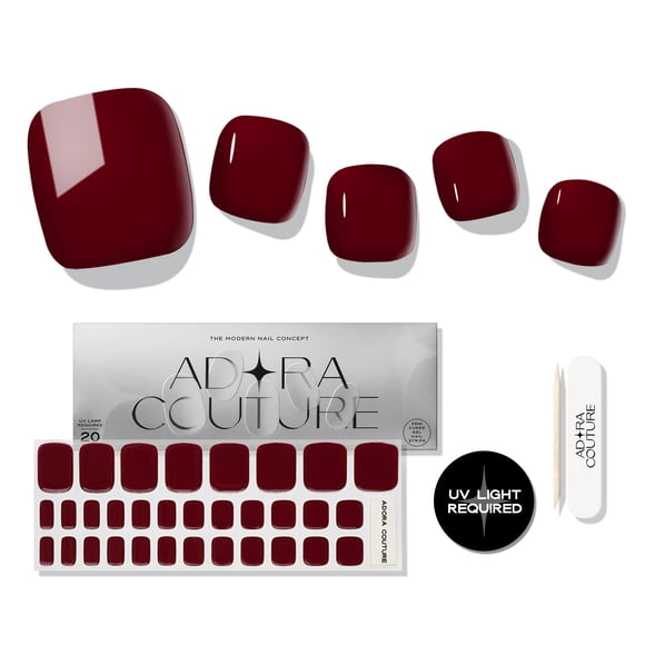 Adora Couture Tiras de uñas de gel semicuradas pegatinas de pedicura | 32 pegatinas para uñas de los pies de color rojo brillante | Tiras de gel para pedicura | Envolturas de uñas de gel semicuradas q