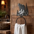 thumbnail image 3 of Black Bear on Rock Towel Ring – Wall Mounted Hand Towel Holder, Black Metal Rustic Cabin Wildlife Design – Lodge, Mountain, Outdoor-Themed Bathroom Decor – Housewarming Gift for Cabin Owners, 3 of 9