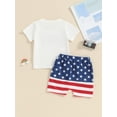 thumbnail image 4 of Toddler Baby Boys Outfits for 4th of July 6 12 18 24 Months 2T 3T 4T Fuzzy Letter Embroidery Short Sleeve T-Shirts Tops Stripe Stars Print Shorts 2Pcs Clothes Set, 4 of 9