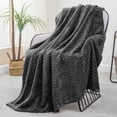 thumbnail image 6 of Exclusivo Mezcla Large Flannel Fleece Throw Blanket, Jacquard Weave Leaves Pattern (50" x 70", Dark Grey), 6 of 10