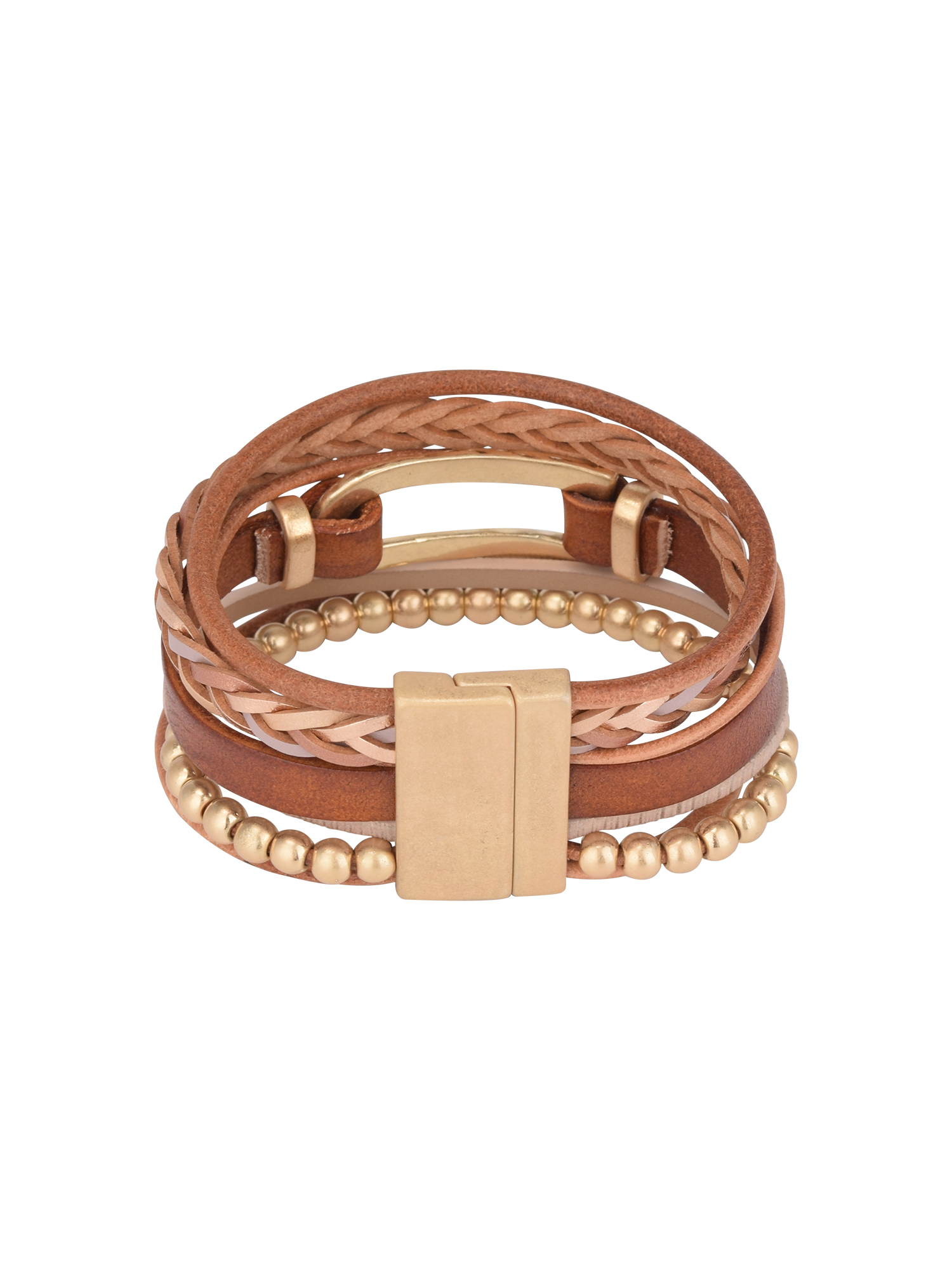 The Pioneer Woman Faux Leather and Gold Beaded Wrap Bracelet