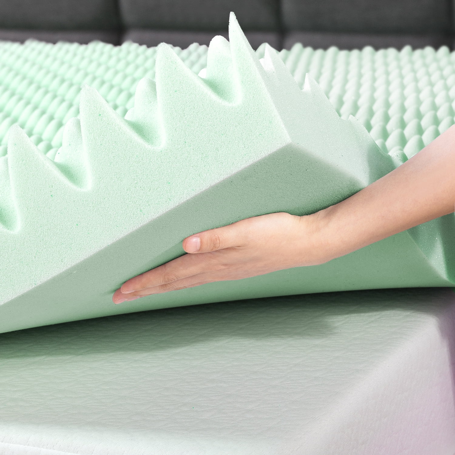 Mellow 3" Egg Crate Memory Foam Mattress Topper with Aloe Vera Infusion, Short Queen