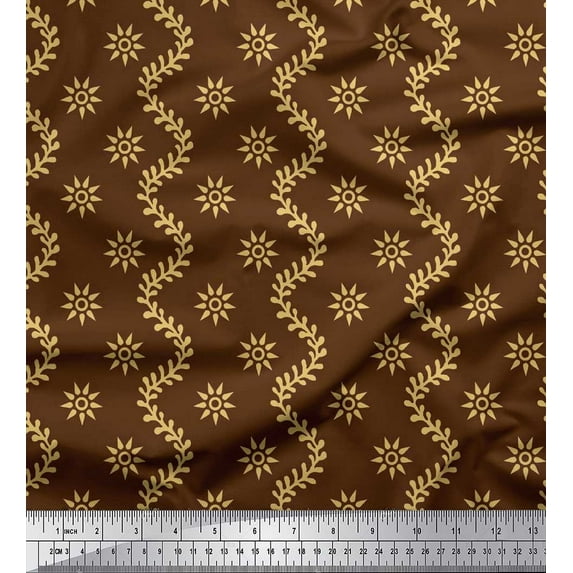 Soimoi Cotton Cambric Fabric Waves,Leaves & Floral Artistic Print Fabric by The Yard 56 Inch Wide