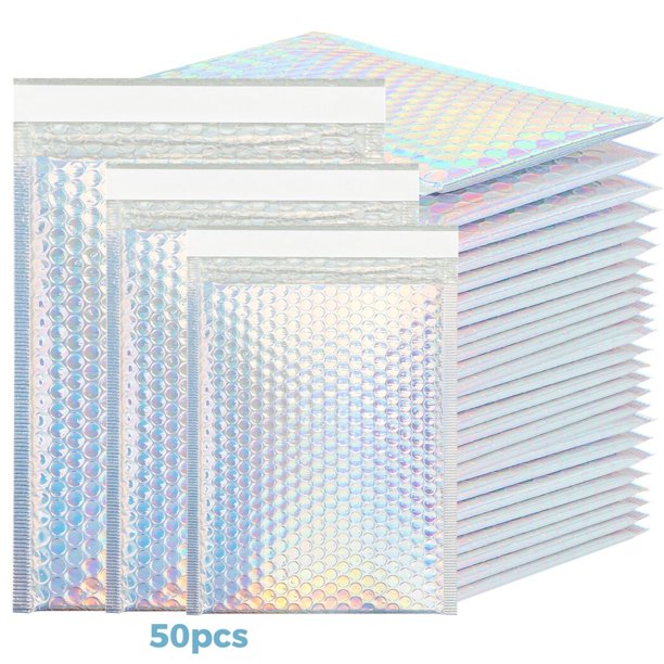 50Pcs Metallic Bubble Mailers 8" x 11.5", Glamour Bubble Envelopes with