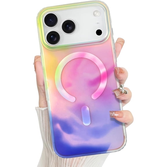 Magnetic for iPhone 17 Pro Max Case for Women Girls Stylish Colorful Iridescent Phone Case Compatible with Magsafe, Slim Fit Shockproof Protective Cover, Colorful
