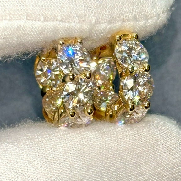 2CT VVS1 Moissanite Hoop Earrings Huggies Yellow Gold Plated
