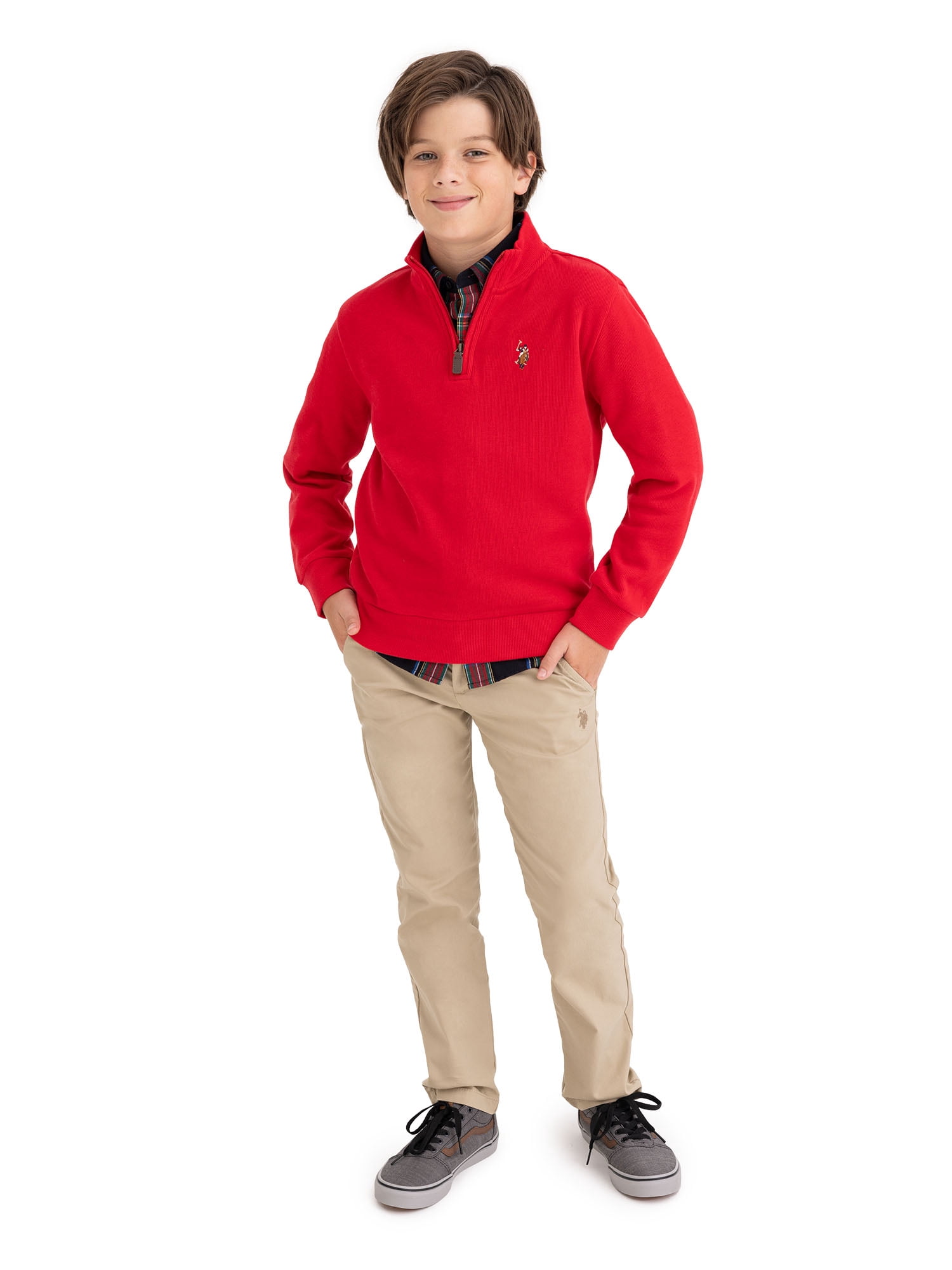U.S. Polo Assn. Boys Flatback Rib Quarter Zip, Sizes 4-18