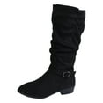 thumbnail image 6 of Slouchy Suede Knee High Dress Boots for Women Fashion Casual Buckle Low Heel Wide Calf Knee Length Tall Boots Black Size 6.5, 6 of 7