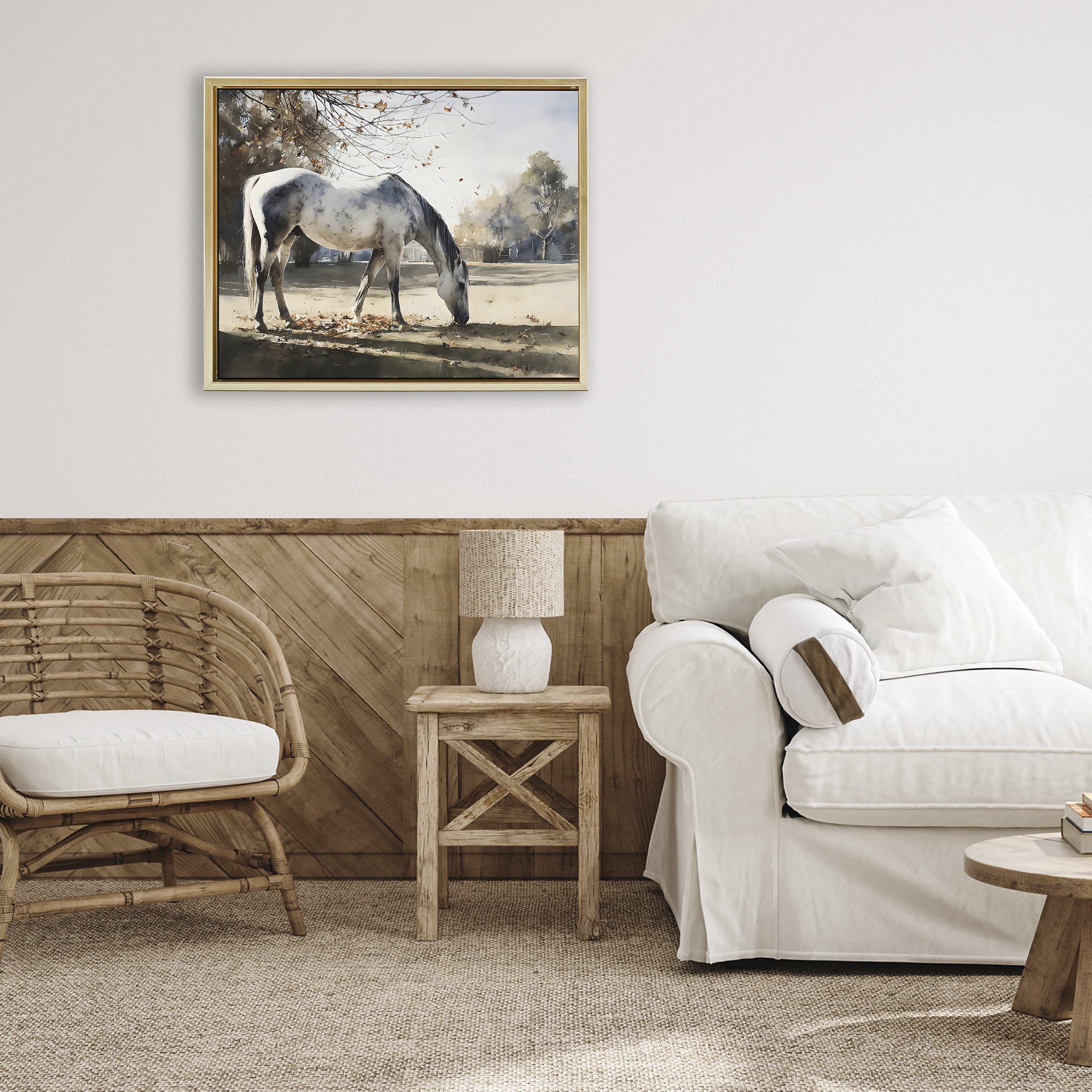 Stupell Industries Grey & White Mare Grazing Gold Framed Floater Canvas Wall Art, design by Franklyn Gregory