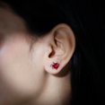 thumbnail image 4 of Rosec Jewels Heart Shape Lab Grown Ruby Devil Stud Earrings for Women with Moissanite (8 mm), 10K White Gold, 4 of 8
