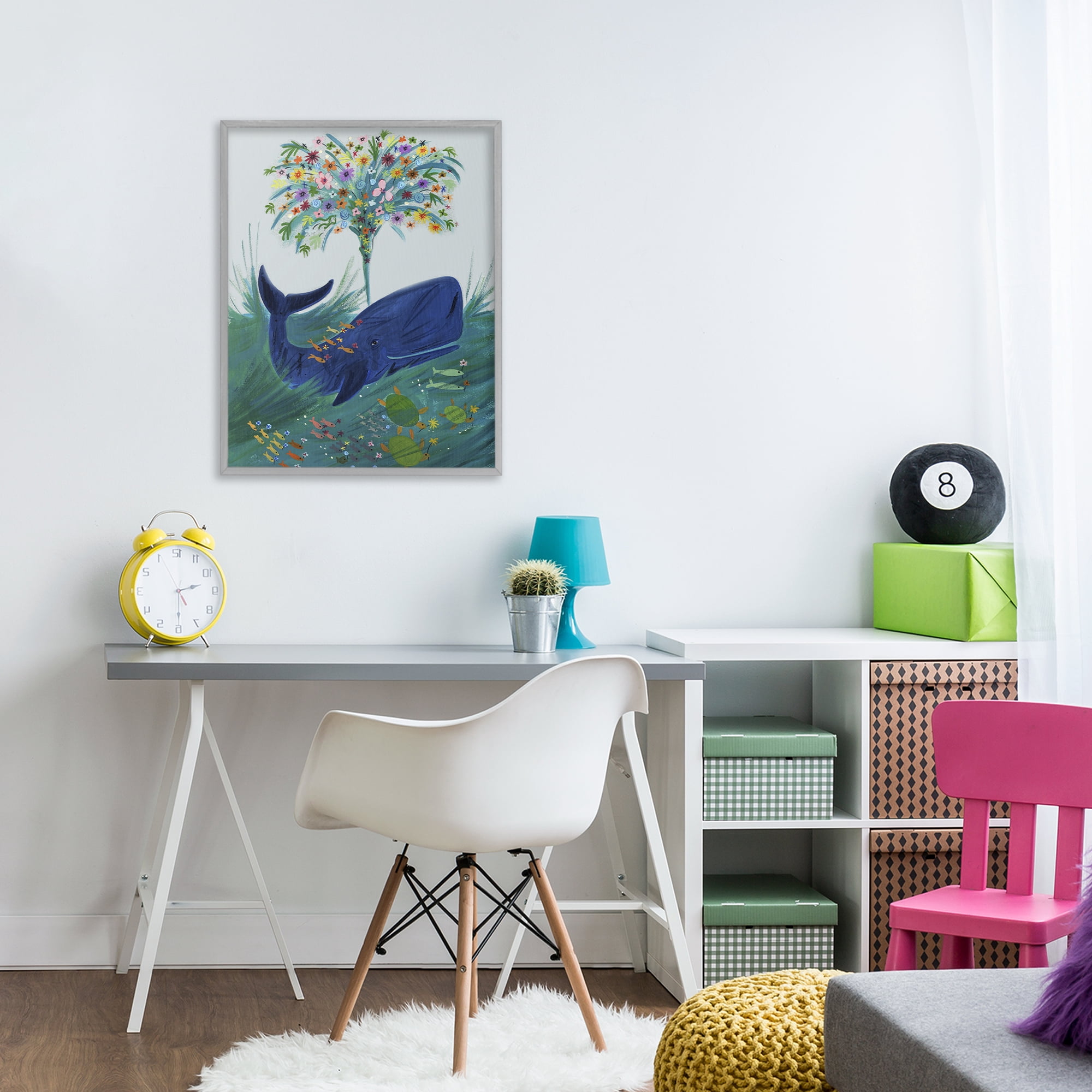 Stupell Industries A Flowery Whale Gray Framed Giclee Art, design by Kay Widdowson
