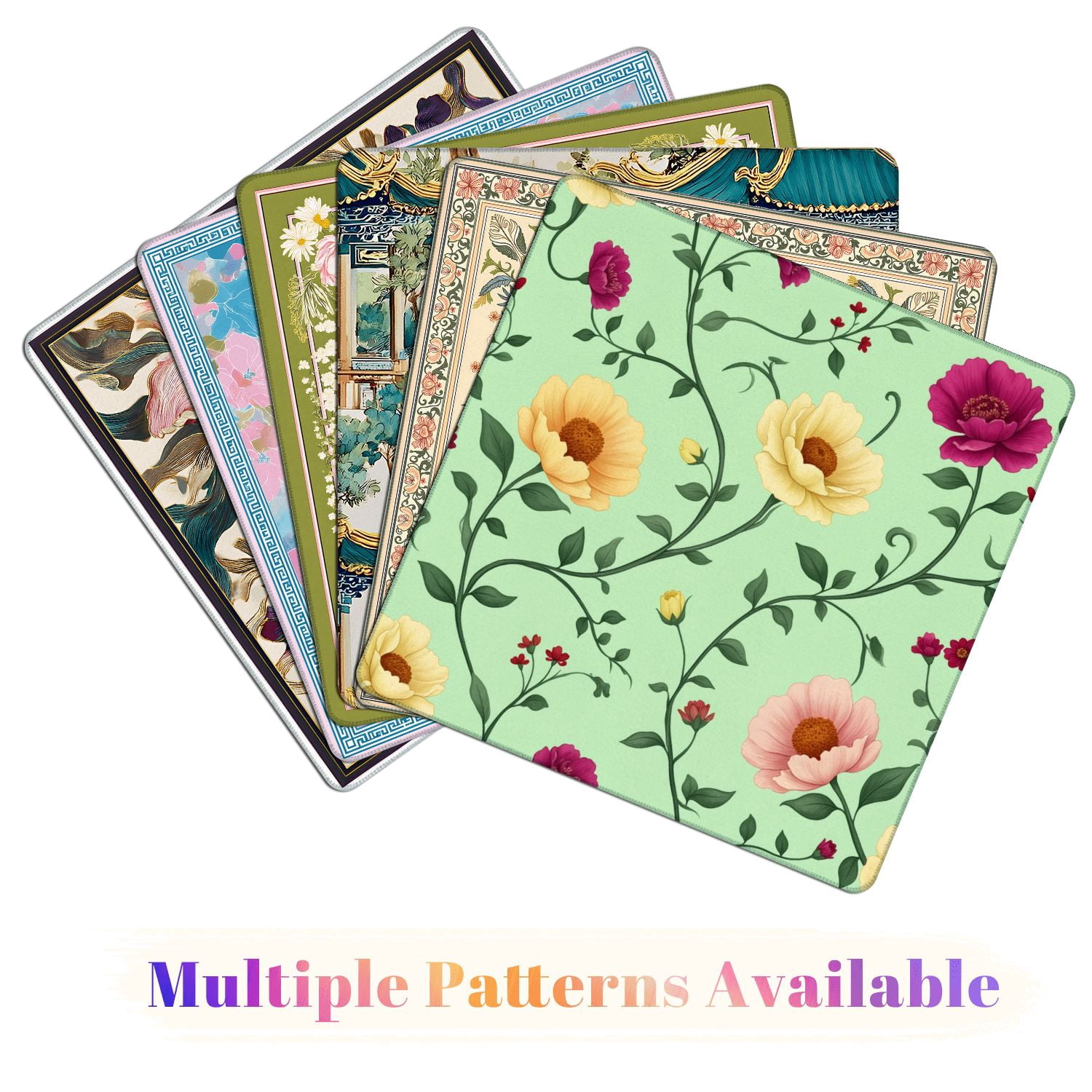 Mahjong Mat 31.5" x 31.5" Elegant Floral Colorful Blooms Green Vines Pastel Non-Slip Noise Reduction American Mahjong Tiles Table Cover for Dominoes Poker Card Board Games Gift