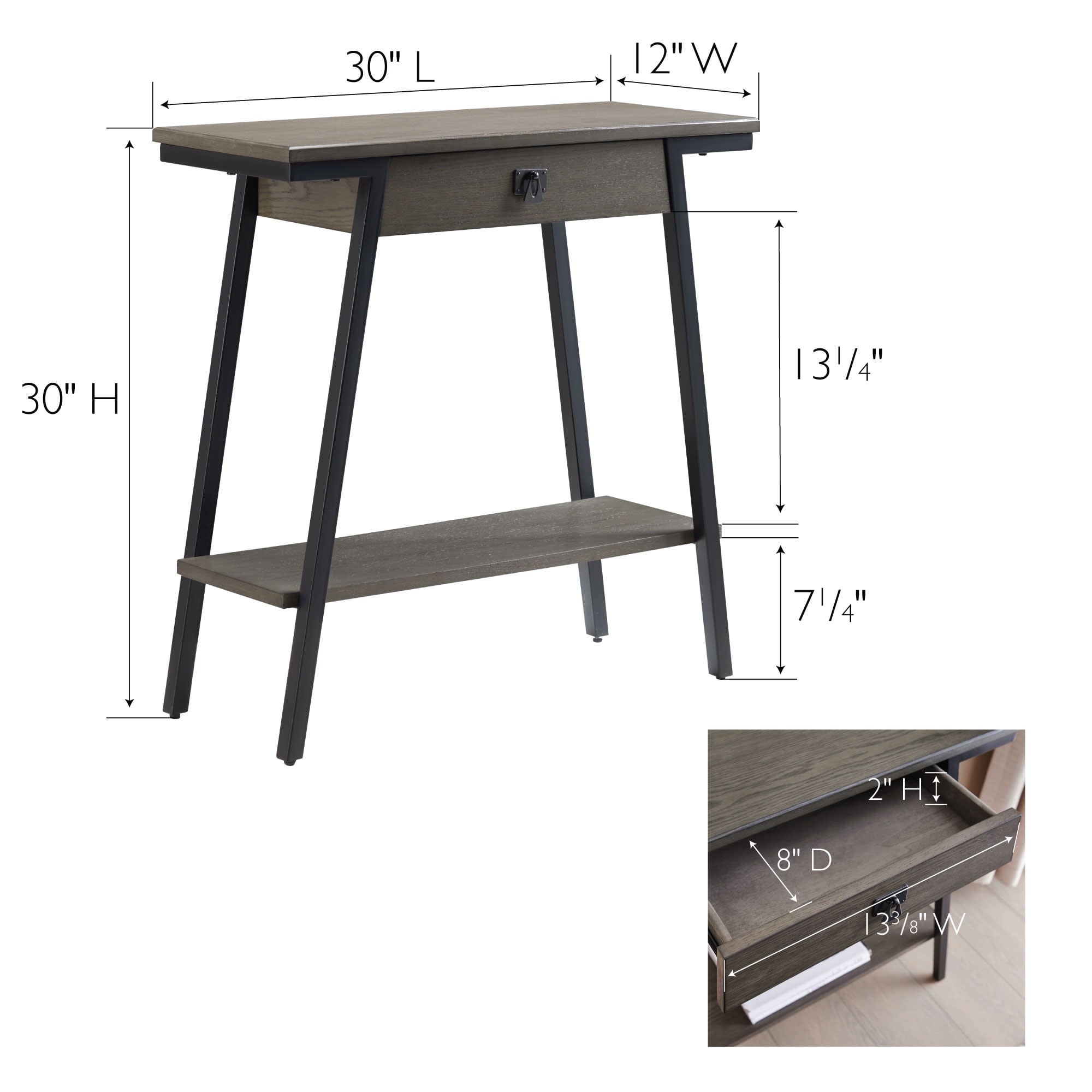Leick Home Empiria Wood and Metal Console Table with Drawer, Gray/Matte Black