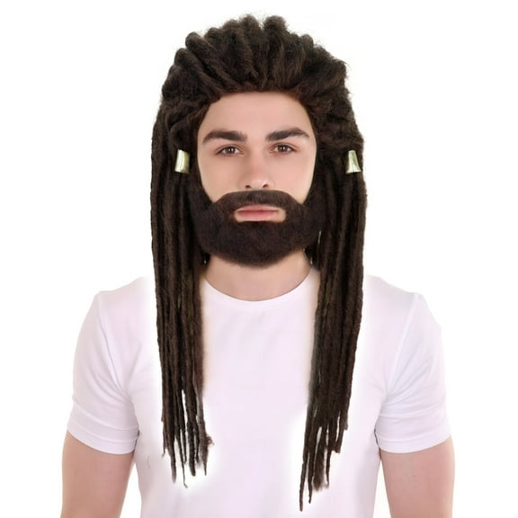 HPO Adult Men’s Fantasy TV Series Dragon House Silver Blonde Ponytail Halloween Wig, Flame-retardant Synthetic Fiber