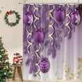 thumbnail image 3 of Christmas Ball Shower Curtain Purple Golden Xmas Ball Snowflake Pine Branch Leaves Merry Christmas Winter Holiday Happy New Year Fabric Bath Curtain with Hook, 3 of 4