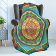 thumbnail image 4 of Rainbow Mandala Soft Flannel Fleece Throw Blanket, Southeast Motifs Geometric Triangles and Petals Pattern, Cozy Plush for Indoor and Outdoor Use, 70" x 90", Multicolor, by Ambesonne, 4 of 5