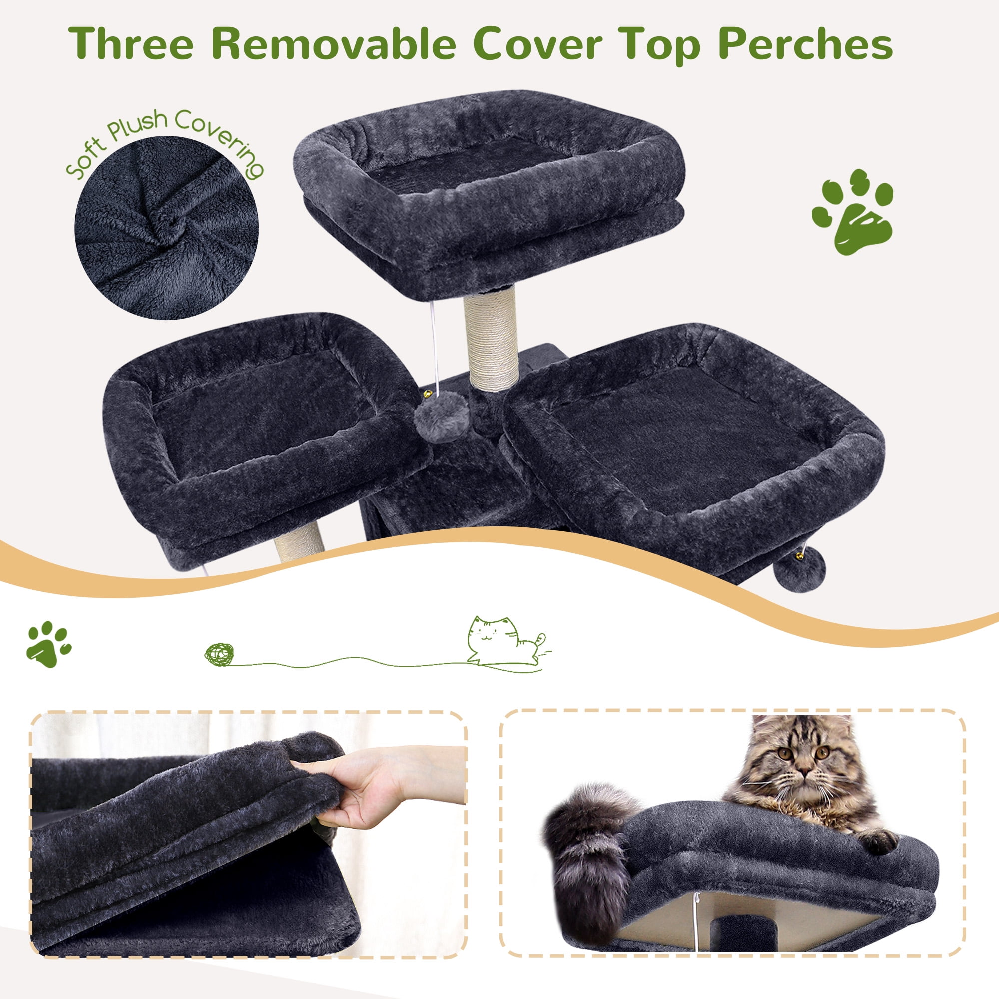Globlazer 83'' Multi-Level Large Cat Tree Tower for Indoor Cats with Sisal Scratching Post, Hammock & 2 Condos, Dark Gray