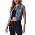 thumbnail image 4 of CHAQUETA DE JEAN CORTA CON MANGAS CORTAS PARA MUJER INSPIRADA EN CHIC, CON BOTONES, COLOR AZUL JEAN TALLA L, 4 of 6