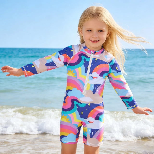 Girl Rash Guard Swimsuits Sun Protection Long Sleeve Hawaiian Ruffle Kids Bathing Suits 5-6 Years