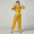 thumbnail image 4 of Yellow 5-Piece Kids Belly Dance Costume Set - Girls Outfit with Top Pants Accessories, 100% Polyester for 5-15 Years Dance Events,Size 13-15 T, 4 of 7