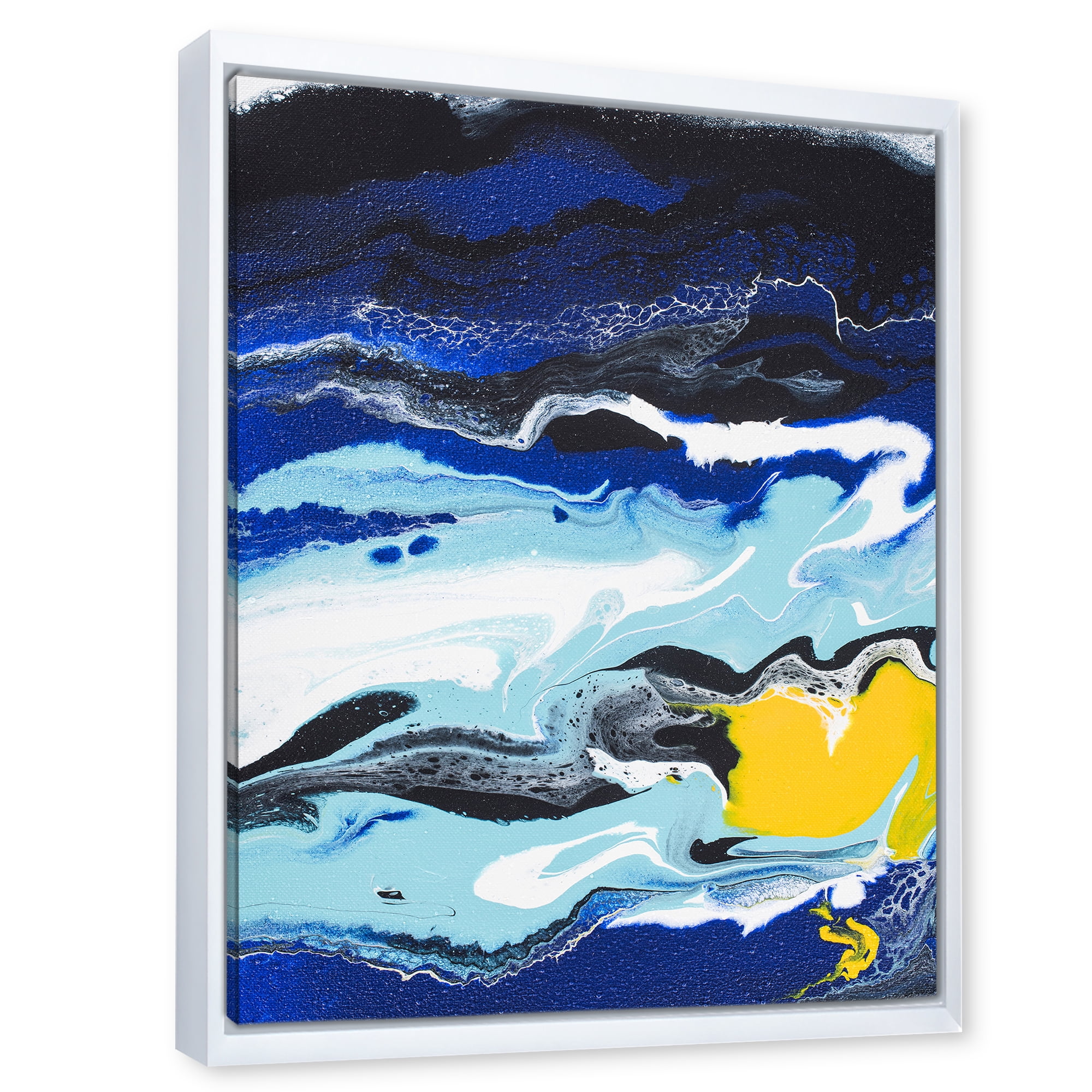 Designart 'Abstract Composition In Blue and Yellow VIII' Modern Framed Canvas Wall Art Print