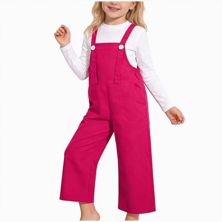 JUMEYU Big Girls Rompers Summer Girls Overalls Kids Casual Sleeveless Jumpsuits Pants Rompers with Pockets Size 11-12 (Hot Pink 11-12 Years)