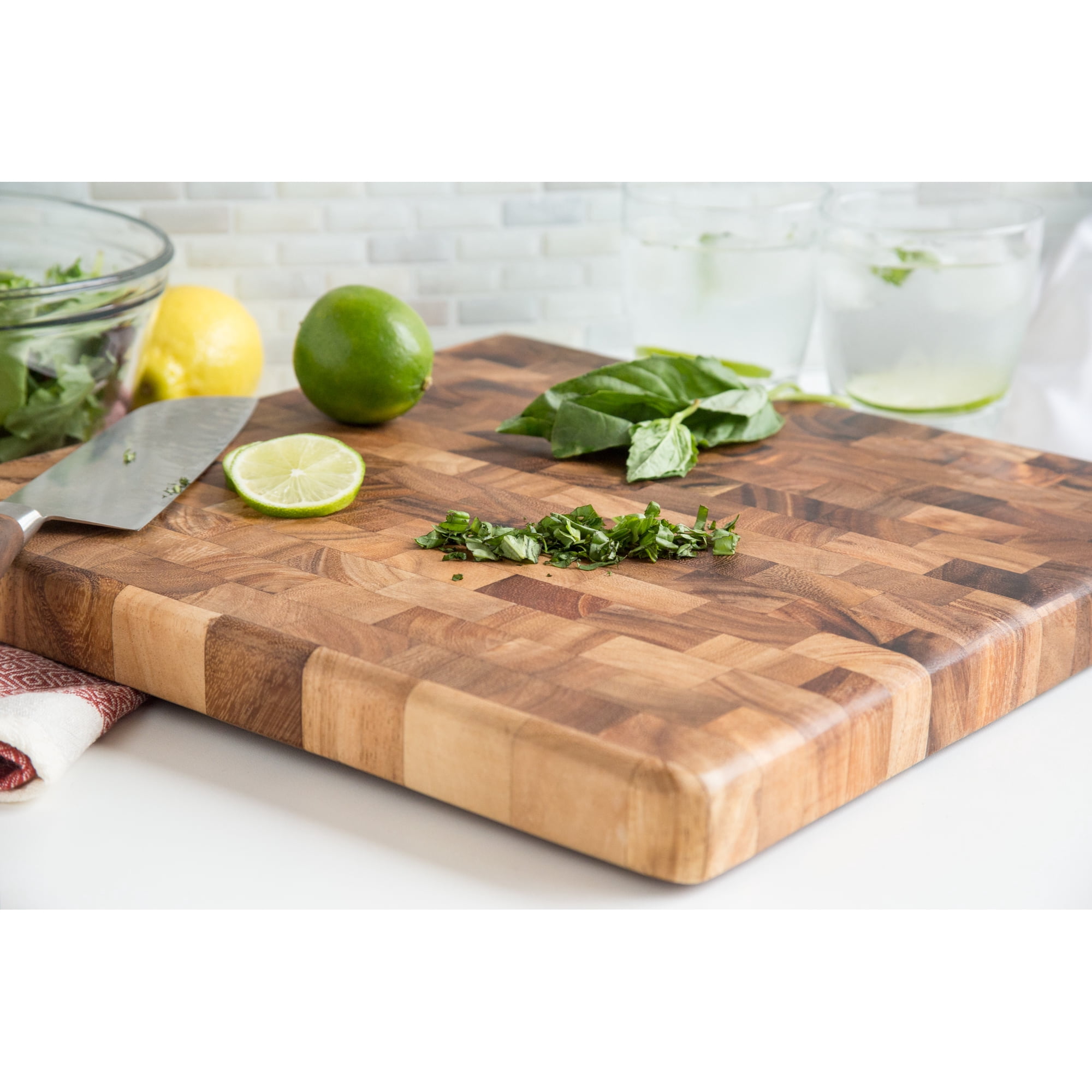 Ironwood Gourmet End-Grain Cutting Board and Prep Station, Acacia Wood, 14" Square