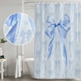 thumbnail image 5 of Cute Bow Shower Curtain, Waterproof Shower Curtains for Bathroom, Blue Bowknot Minimalist Solid Color Washable Fabric Bathtub Curtain Set Bath Decor with 12 Hooks Extra Long 72"x96", 5 of 8