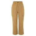 thumbnail image 3 of UTTOASFAY Fashion Pants Women Casual Pocket Button Elastic Waist Full Length Pants Brown, 3 of 8