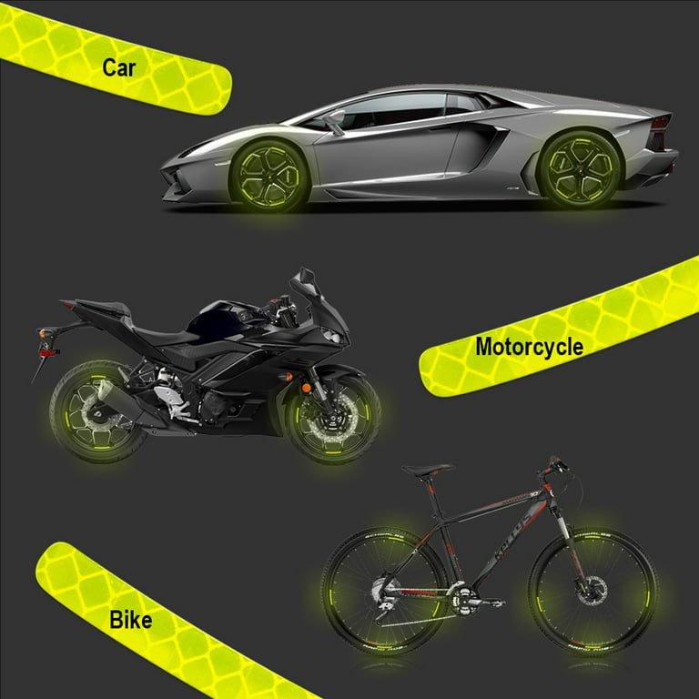 Reflective Wheel Rim Stripe Stickers for Car and Motorcycle, Fluorescent  Green - Pack of 20 