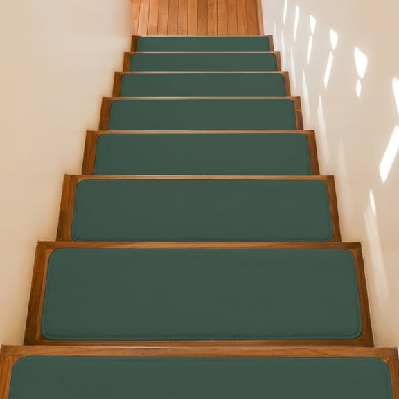 Forest Green Non-Slip Stair Treads for Wooden Steps, 10 Pack 8x30 Inches Carpet Stair Mats with Adhesive Backing, Noise-Reducing Step Covers for Indoor Stairs, Easy to Install & Residue-Free