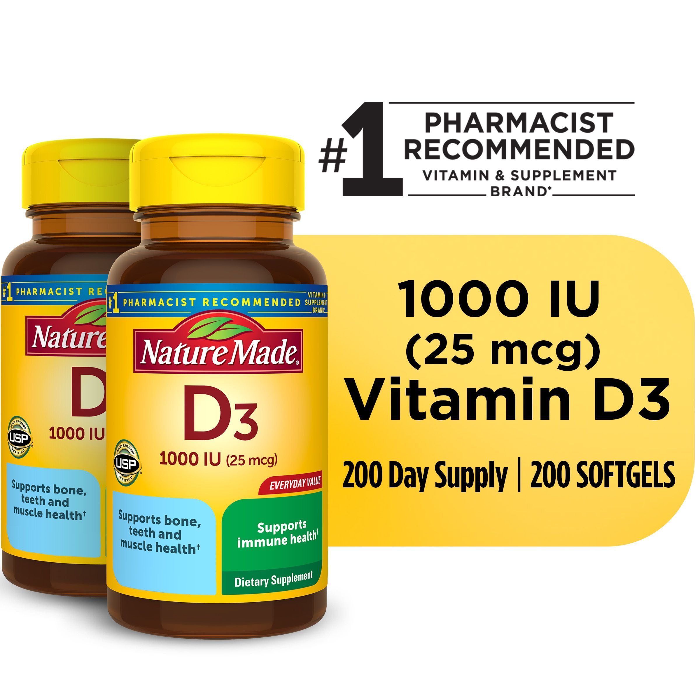 Nature Made Vitamin D3 1000 IU Softgels Dietary Supplement For Bone 