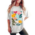 thumbnail image 5 of Fznquz Dressy Casual Tunic Tops for Women Loose Fit Dressy Floral White Short Sleeve T Shirt Loose Fit Summer Crew Neck Blouses, 5 of 7
