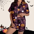 thumbnail image 2 of FUZHIQ Halloween Silky Pajamas for Women Relaxed Fit Tee and Shorts Soft Halloween Themed Print Loungewear, 2 of 4