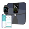 thumbnail image 1 of Báscula inteligente WGGE, báscula digital de baño con aplicación móvil, pantalla LCD grande, 17 indicadores de composición corporal (IMC, grasa corporal), frecuencia cardíaca, modo bebé, 180 kg, 1 of 5