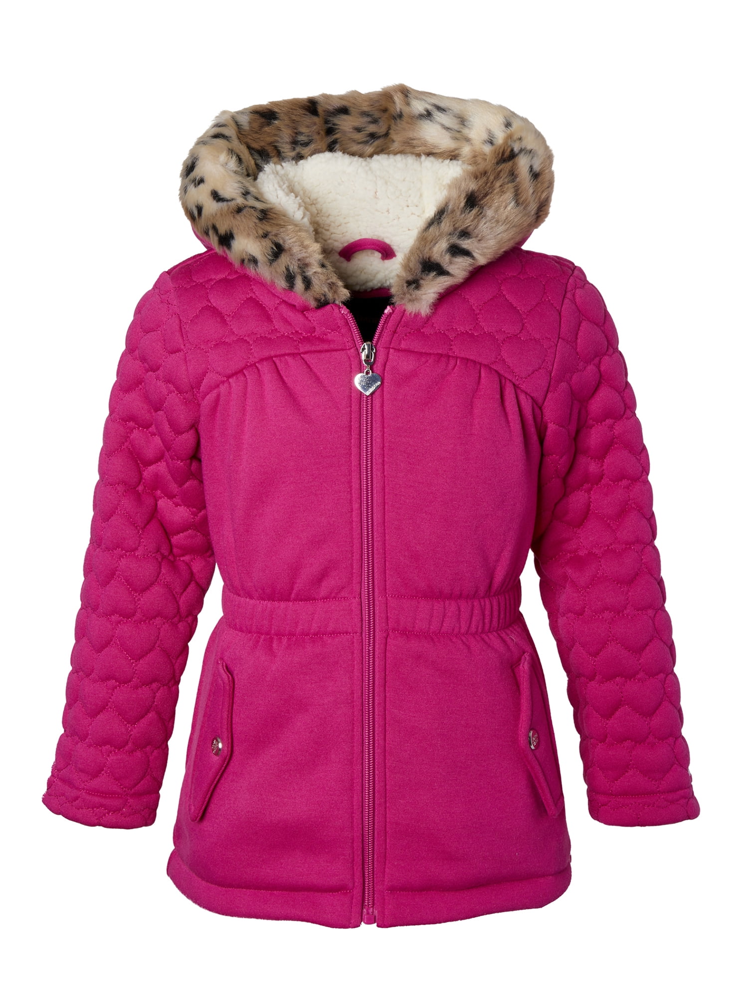 Limited Too Girls' Fleece Jacket with Heart Quilting and Faux Fur Trim