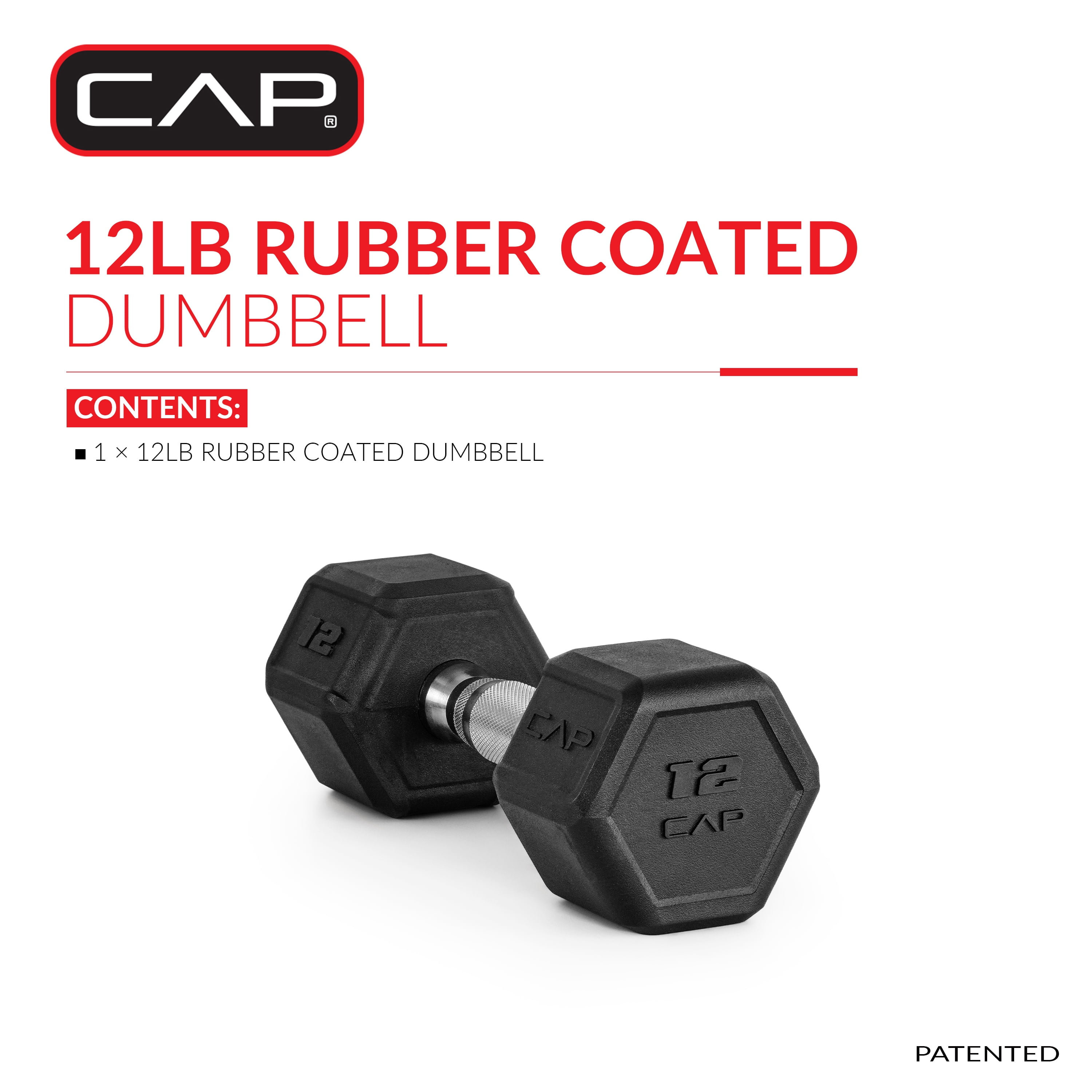 CAP 12 lb Rubber Coated Hex Dumbbell with Contoured Handle