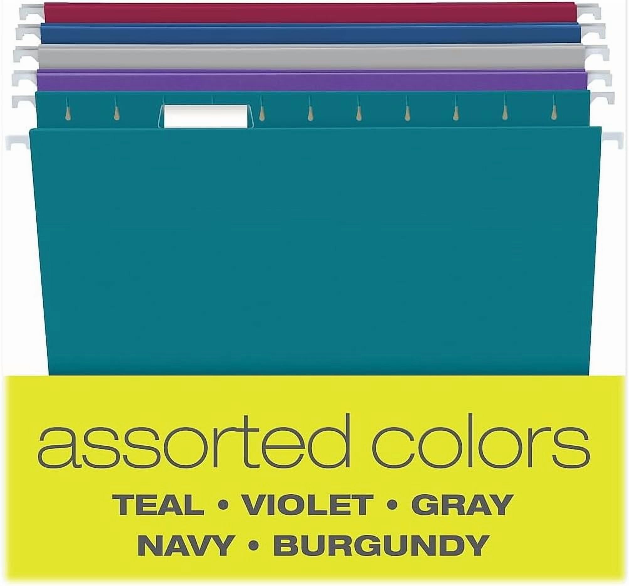 Recycled Hanging File Folders, Letter Size, Assorted Jewel-Tone Colors, Two-Tone for Foolproof Filing, 1/5-Cut Tabs, 25 Per Box (81667)