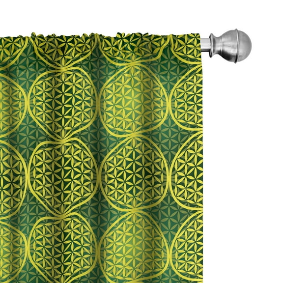 Ambesonne Modern Curtains, Vivid Flower of Life, Pair of 28"x95", Yellow Hunter Green
