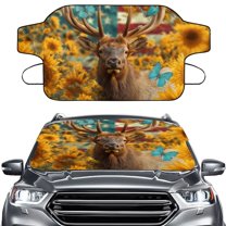 Xoenoiee Deer Butterfly Sunflower American Flag Print All-Season Car Windshield Cover Heavy-Duty Frost Cover for Snow/Sun/Dust/Rain, Car Shield Outdoor Accessories Fits SUVs Trucks