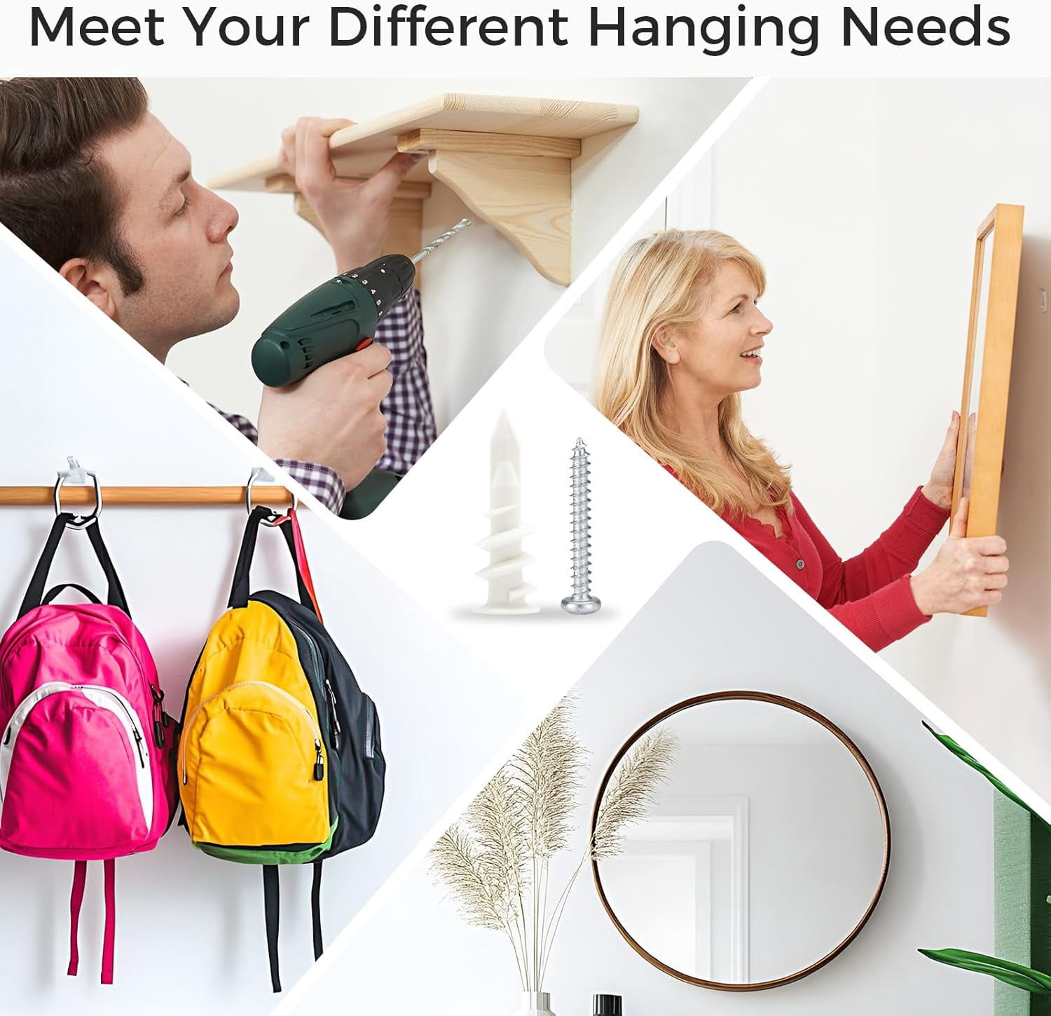 530PCS Wall Anchors Assortment Kit with Drywall Anchors and Screws, Picture Hangers, 6 Sizes Picture Frame Hanging Kit