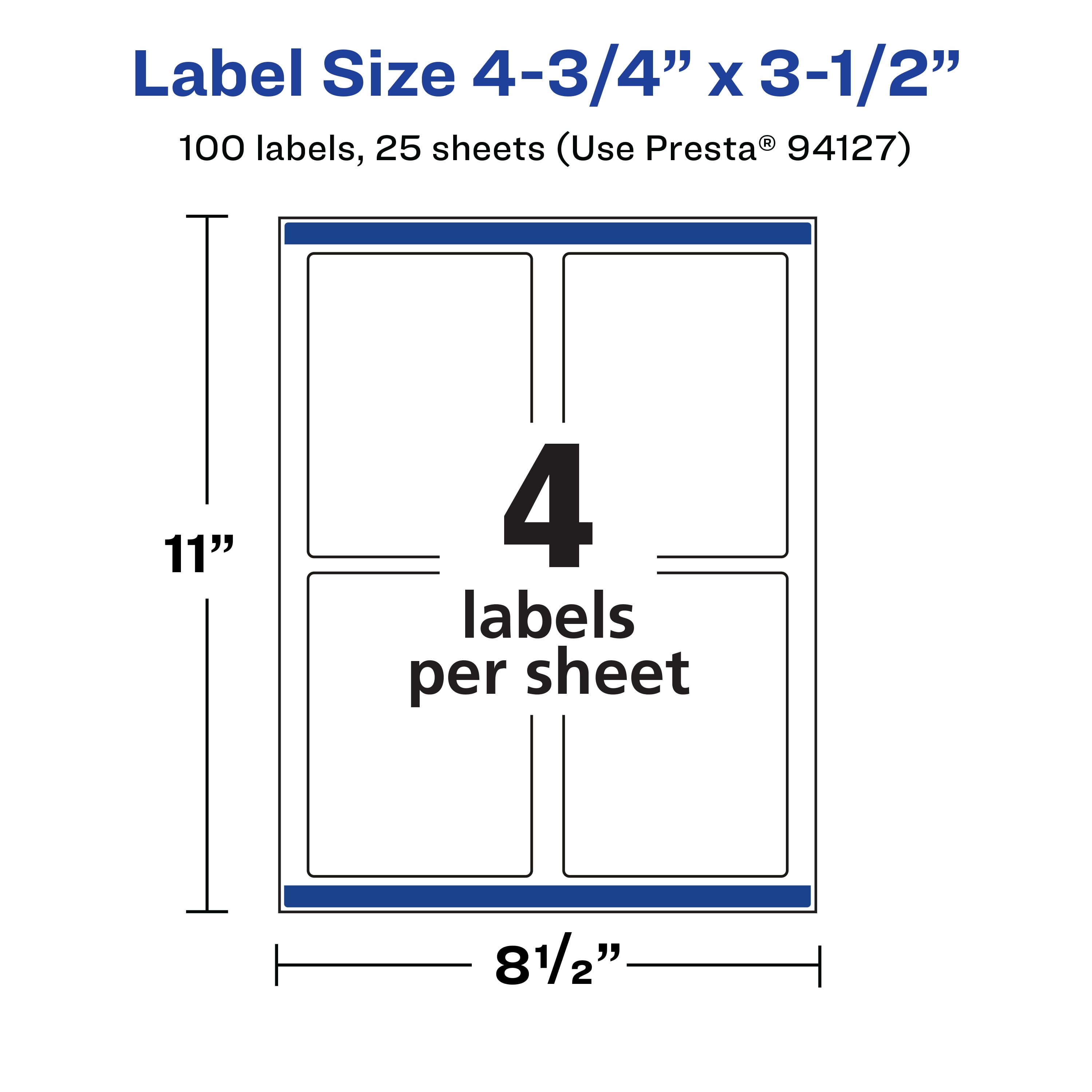 Avery Durable Waterproof Rectangle Labels, 4.75" x 3.5", 100 Total