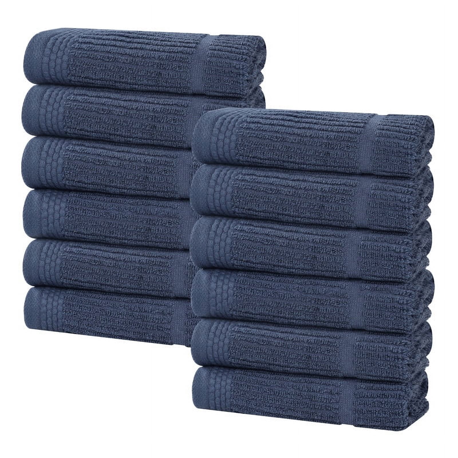 Superior Milo 12 Piece Smart Twist Cotton Washcloths, Medium Weight Ribbed Design Towels, Navy Blue