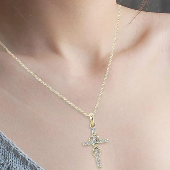 PULABO Cross Necklace /Silver/Rose Available Cubic Zirconnia 45cm Length European and American Fashion Jewelry
