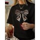 thumbnail image 1 of Women'S Vintage Butterfly Print T-Shirt, Polyester 100% Knit Fabric, Crew Neck, Short Sleeve, Geometric Pattern, Summer Casual Top, 200g/m² - Black, 1 of 6