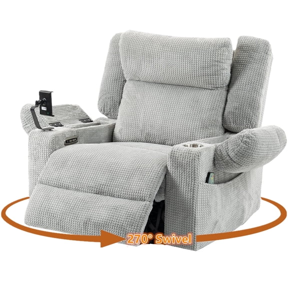 LITVZ Power Oversized Swivel Rocker Recliner with Adjustable Headrest, Dual Motor Glider Nursery Rocking Chair with Vibration Heat, USB A&C Ports, Armrest Storage, Cup Holder for Adults